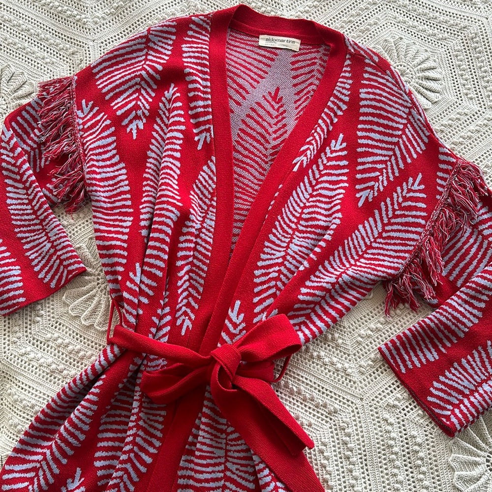 ANTHRO ALDO MARTINS Cotton Blend Knit Duster W Fringe Detail